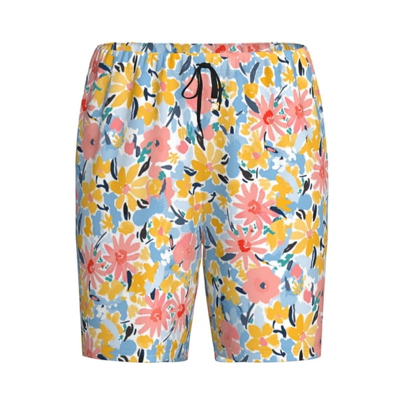 Lsque Watercolor Wildflowers Mens Sleep Pajama Shorts,Short Pajama Pants, Cotton Ultra-Soft Knit-X-Large