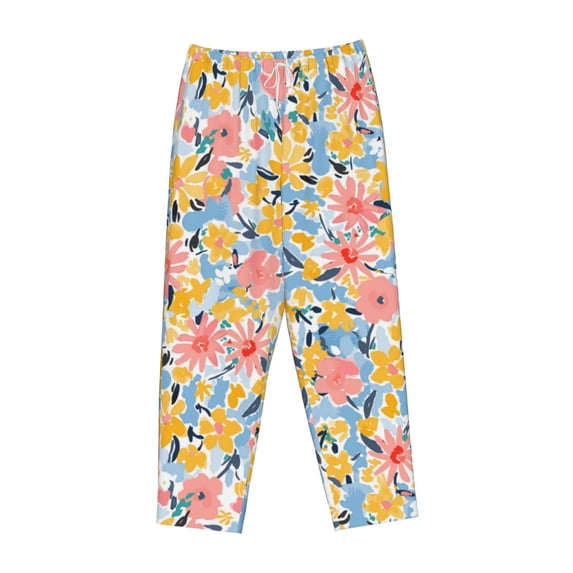 Lsque Watercolor Wildflowers Print Women's Pajama Pants, Lounge Pant - Comfortable Home Wear,Elastic Waistband, Stylish Design-Large