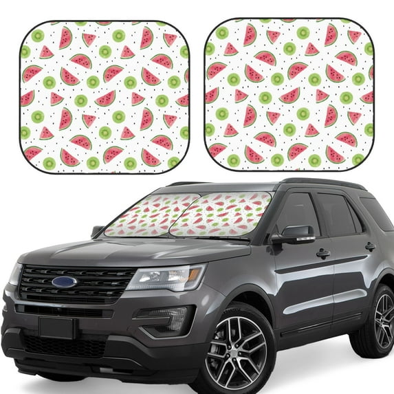 Lsque Watermelon And Kiwi 2 PCS Windshield Sun Shade | CarFoldable Window Covers | Car Accessories Reflect UV for Universal Cars SUV Truck | Medium