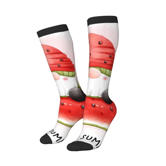 Lsque Watermelon Gnome Printed Crew Socks Men's Women's LightWeight Thin Casual Calf Socks ,Knee High Socks,Cotton Socks