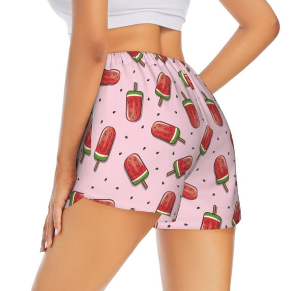 Lsque Watermelon Ice Cream Printed Women's Running Shorts with Liner Pockets,Elastic Quick Dry Workout Athletic Gym Yoga Shorts,Womens High Waist Shorts-XX-Large