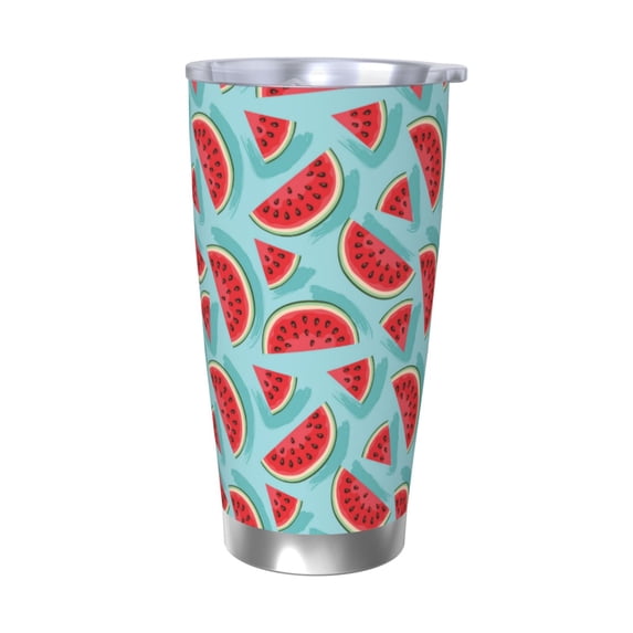 Lsque Watermelon Pattern 20oz Car Cup with Lid and Straw, Insulated Coffee Cup with Straw Topper, Spill Proof Travel Coffee Mug, Stainless Steel Tumble-Without Straw