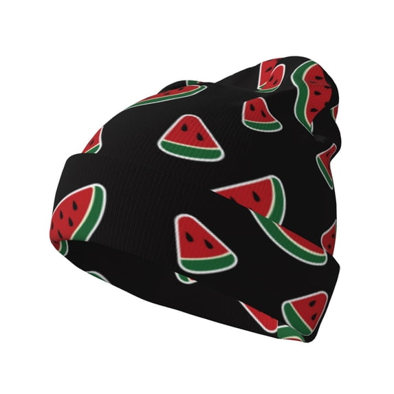 Lsque Watermelon Pattern Knitted Beanie, Unisex Winter Hat, Knit Hat Winter Beanies Thick Fisherman Beanies Cuffed Plain Skull Caps