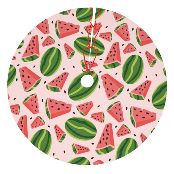 Lsque Watermelon Print Christmas Tree Skirt, Tree Skirt with Ties or Velcro, Perfect for Holiday Decorations, Halloween, and New Year-48"