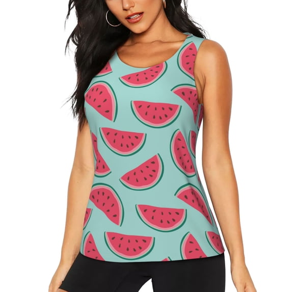 Lsque Watermelon Printed Workout Tank Tops for Women, Athletic Sports Tank Tops, Compression Sleeveless Dry Fit Shirts,Sleeveless Yoga Shirt-XX-Large