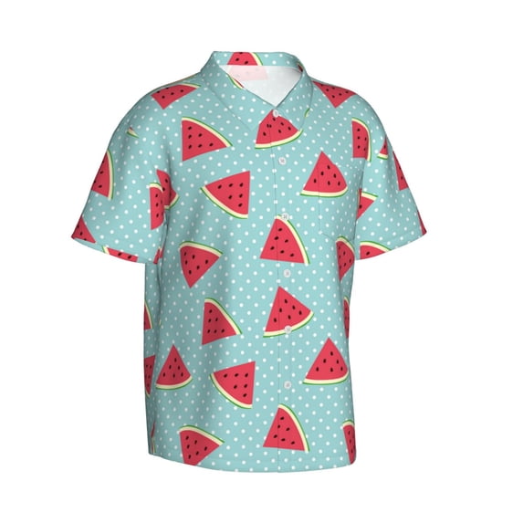 Lsque Watermelon pattern Hawaiian Shirt for Men, Unisex Summer Beach Casual Short Sleeve Button Down Shirts-Large