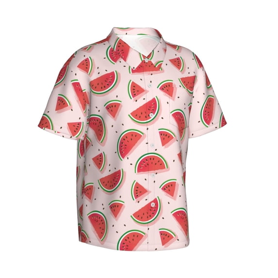 Lsque Watermelon pattern Hawaiian Shirt for Men, Unisex Summer Beach Casual Short Sleeve Button Down Shirts-Large