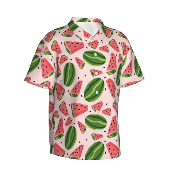 Lsque Watermelon pattern Hawaiian Shirt for Men, Unisex Summer Beach Casual Short Sleeve Button Down Shirts-Large