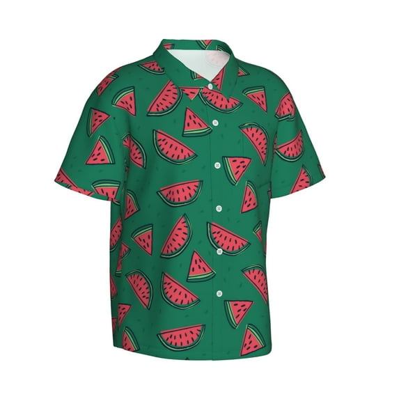 Lsque Watermelon pattern Hawaiian Shirt for Men, Unisex Summer Beach Casual Short Sleeve Button Down Shirts-Medium