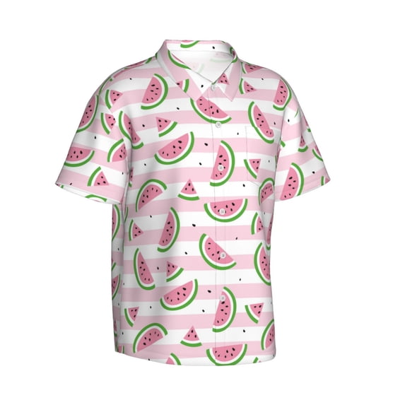 Lsque Watermelon pattern Hawaiian Shirt for Men, Unisex Summer Beach Casual Short Sleeve Button Down Shirts-X-Large