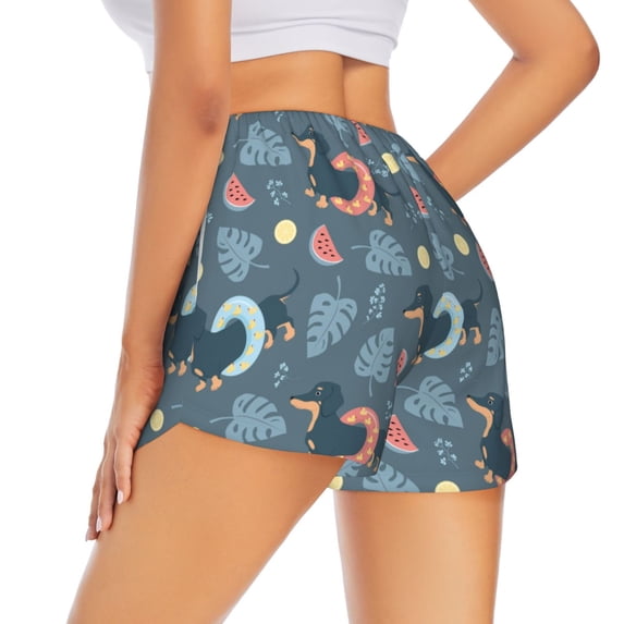 Lsque Watermelons Dachshunds Printed Women's Running Shorts with Liner Pockets,Elastic Quick Dry Workout Athletic Gym Yoga Shorts,Womens High Waist Shorts-Large