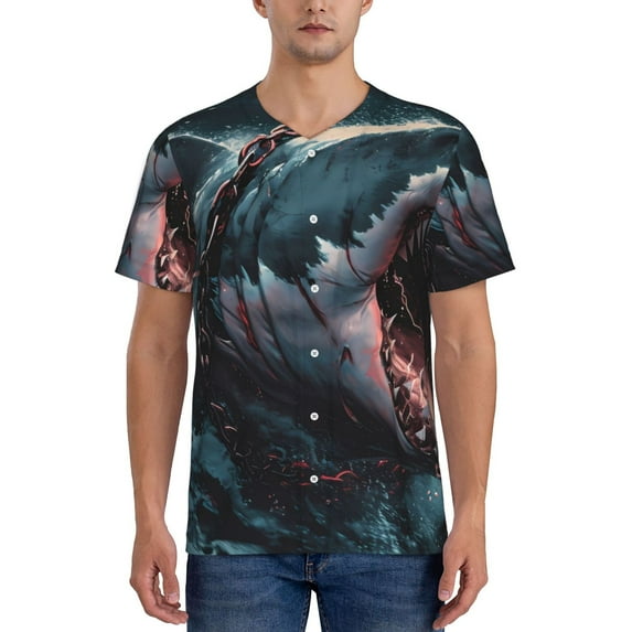 Lsque Wave Chain Shark Pattern Mens Polo Golf Shirts Funny Graphics Shorts Sleeve Button Shirts Baseball T-shirt-XX-Large