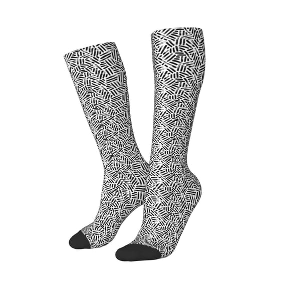 Lsque Weave Geometric Printed Crew Socks Men's Women's LightWeight Thin Casual Calf Socks ,Knee High Socks,Cotton Socks