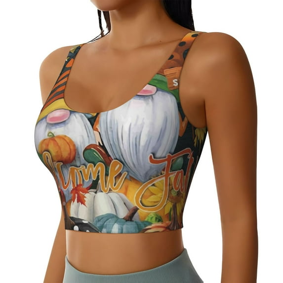 Lsque Welcom Fall Printed Women'S Sports Bra, Compression, Moisture Wicking, High-Impact Sports Bra For Women,Supportive sports bra-X-Large