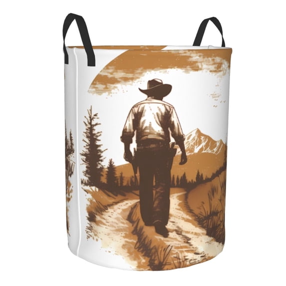 Lsque Western Cowboy Countryside pattern Laundry Hamper Basket, Tall Woven Rope Hamper Basket for Clothes, Lightweight Storage Basket, Collapsible Waterproof-Medium