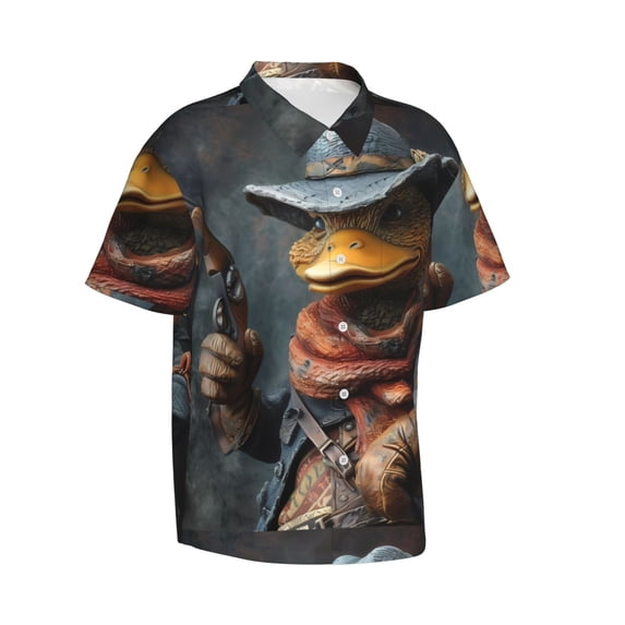 Lsque Western Cowboy Duck pattern Hawaiian Shirt for Men, Unisex Summer Beach Casual Short Sleeve Button Down Shirts-XX-Large