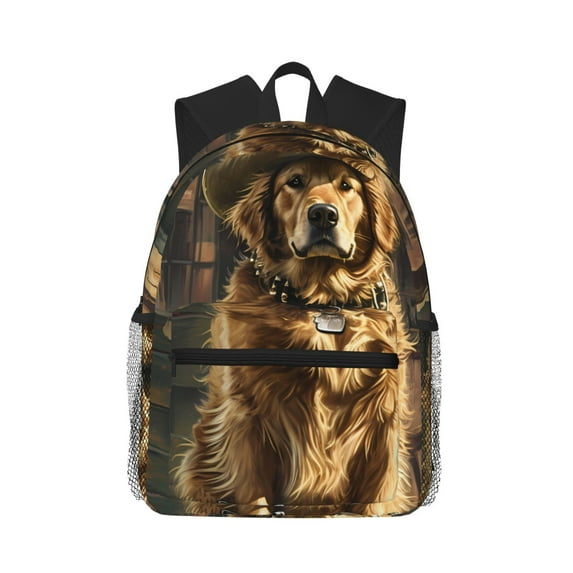 Lsque Western Cowboy Golden Retriever Classic Casual Backpack - Large Capacity Water-Resistant Backpack for School, Work, Travel, and Outdoor Activities