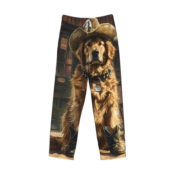 Lsque Western Cowboy Golden Retriever Print Men's Pajama Pants, Lounge Pant - Comfortable Home Wear,Elastic Waistband, Stylish Design-Large