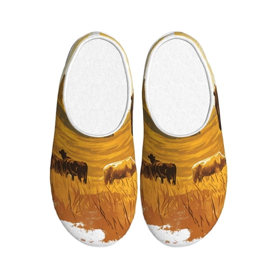 Lsque Western Cowboy Ranch Pattern Womens Comfort Cotton on Scuff With Memory Foam and Anti-skid Sole Slipper-46/47