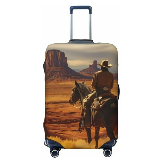 Lsque Western Desert Cowboy Cloud Printed Luggage Cover, Travel Luggage Protector,Scratch and Dirt Resistant, Fits 18-32 Inch Luggage - Small