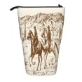 thumbnail image 1 of Lsque Western Desert Cowboys1 Pattern Telescopic Pencil Bag Pen Holder Stationery Case, Stand-up Retractable Transformer Bag Organizer, 1 of 6