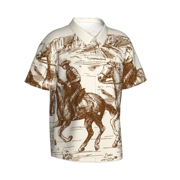 Lsque Western Desert Cowboys1 pattern Hawaiian Shirt for Men, Unisex Summer Beach Casual Short Sleeve Button Down Shirts-X-Large