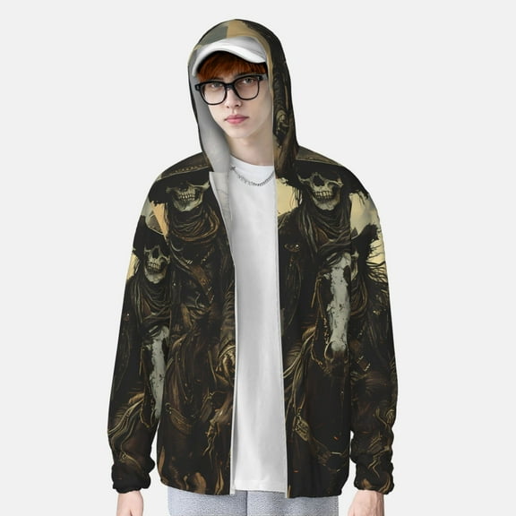 Lsque Western Desert Skull Cowboy UPF 50  Lightweight Sun Protection Men's Women's Long Sleeve Shirt, Hoodie Performance -3X-Large