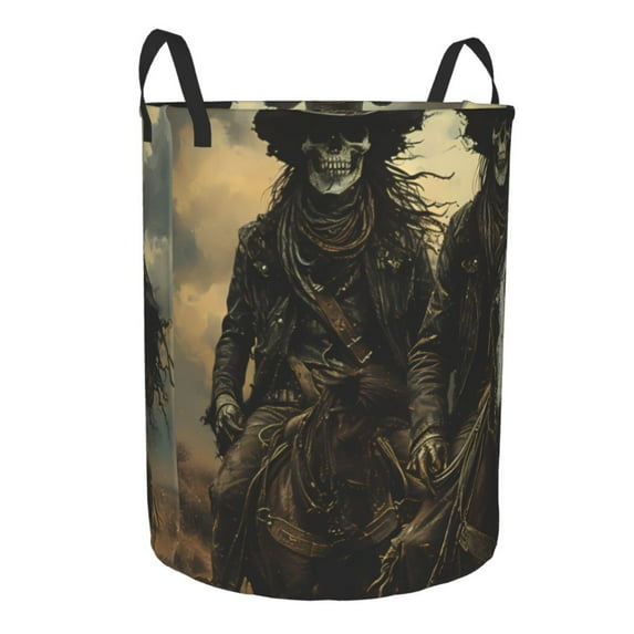 Lsque Western Desert Skull Cowboy pattern Laundry Hamper Basket, Tall Woven Rope Hamper Basket for Clothes, Lightweight Storage Basket, Collapsible Waterproof-