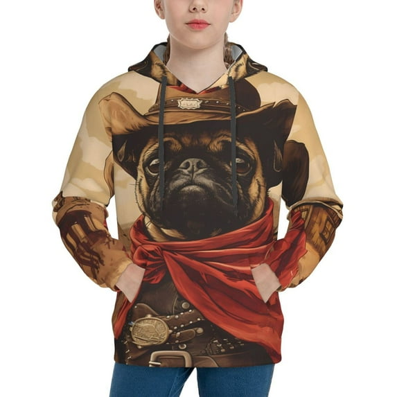 Lsque Western French Bulldog Cowboy Patten Youth Hoodie Sweatshirt Pullover with Kangaroo Pocket Boys and Girls Hoodie Warm Hoodie for Kids-Large