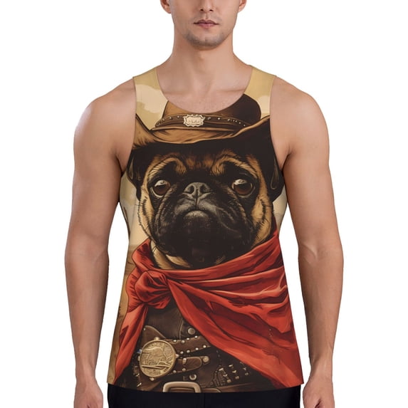 Lsque Western French Bulldog Cowboy Pattern Mens Tank Tops Muscle Athletic Quick Dry Sleeveless Workout Fitness T Shirts Beach Tank Top, Loose-fit Sleeveless Shirt for Men-4X-Large
