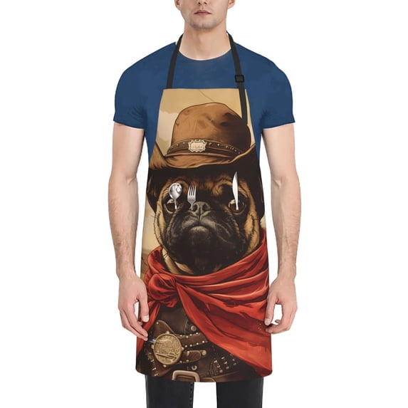 Lsque Western French Bulldog Cowboy Waterproof Apron Chef Aprons for Men Heavy Duty Chemical Work Apron Extra Long Grilling Aprons with Adjustable Bib Apron