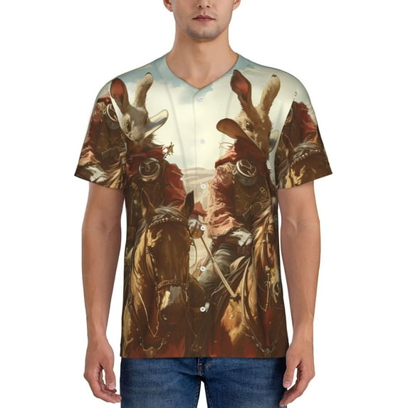Lsque Western Rabbit Cowboy Pattern Mens Polo Golf Shirts Funny Graphics Shorts Sleeve Button Shirts Baseball T-shirt-Medium