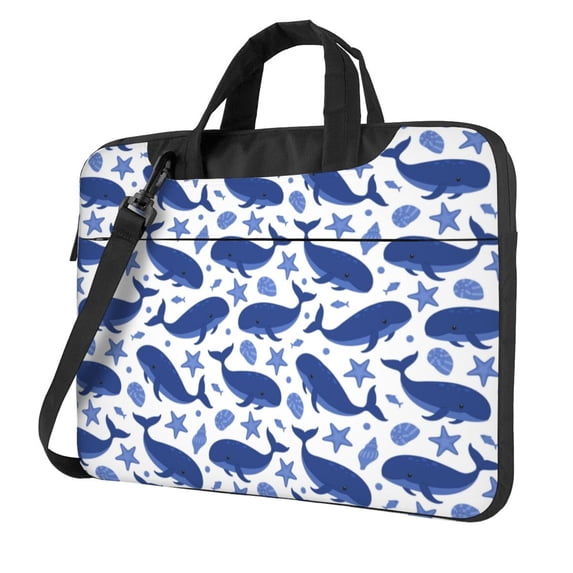 Lsque Whale Pattern Laptop Bag – Portable & Slim Single-Shoulder Computer Case with Adjustable Strap, Protective, Lightweight for 13”/14”/15.6” Laptops