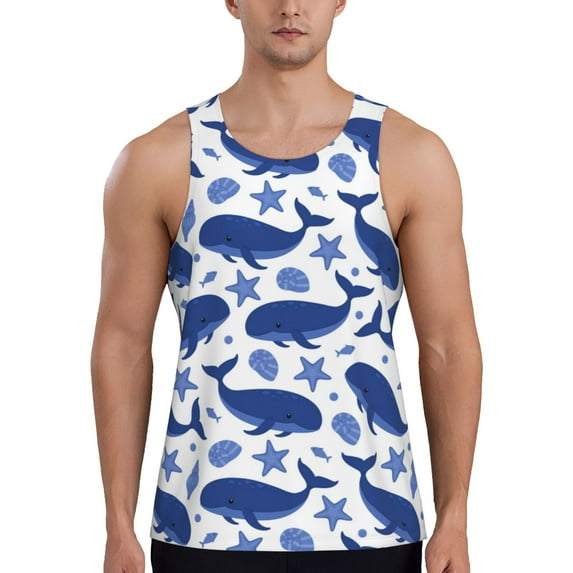 Lsque Whale Pattern Mens Tank Tops Muscle Athletic Quick Dry Sleeveless Workout Fitness T Shirts Beach Tank Top, Loose-fit Sleeveless Shirt for Men-XX-Large