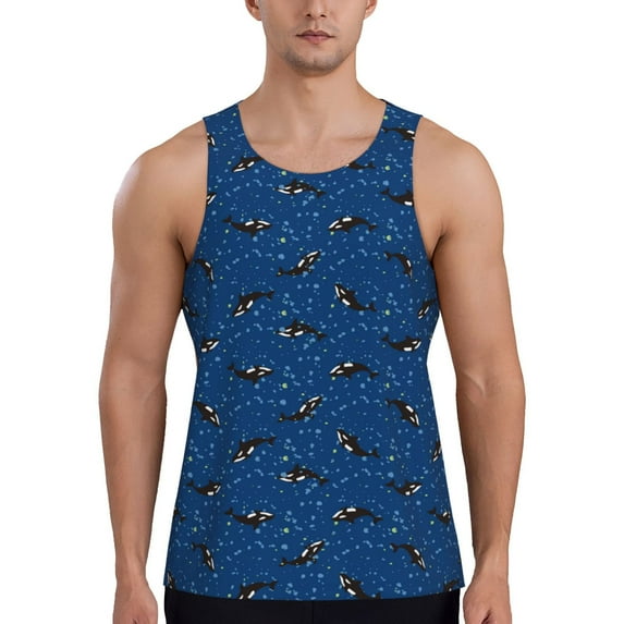 Lsque Whales Swim Pattern Mens Tank Tops Muscle Athletic Quick Dry Sleeveless Workout Fitness T Shirts Beach Tank Top, Loose-fit Sleeveless Shirt for Men-X-Large