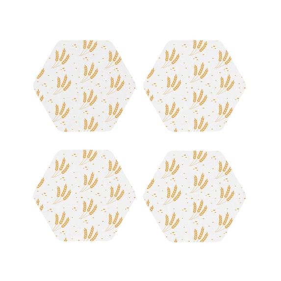 Lsque Wheat Pattern 4" Drink Coasters Set of 4, PVC Leather Absorbent Coasters, Table Coaster Set Decorative Coffee Cup Coasters Housewarming Gift -Hexagon