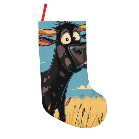 Lsque Whimsical Cartoon Cow Pattern 18 Inch Christmas Stockings, Festive Holiday Stocking for Christmas Decorations Holiday Decor
