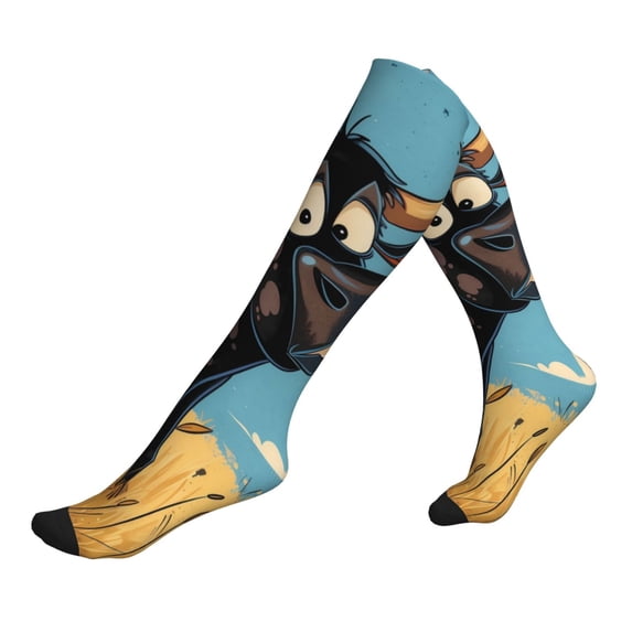 Lsque Whimsical Cartoon Cow Pattern Sport Compression Socks for Men & Women 15-20 mmHg Knee High Nurse Pregnant Running Medical and Travel Athletic