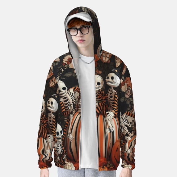 Lsque Whimsical Halloween Skeletons UPF 50+ Lightweight Sun Protection Men's Women's Long Sleeve Shirt, Hoodie Performance -3X-Large