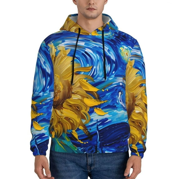 Lsque Whimsical Sunflowers Night Sky Pattern Casual Men's Hoodie,Hooded Sweatshirt with Kangaroo Pocket,Pullover Hoodie-XX-Large