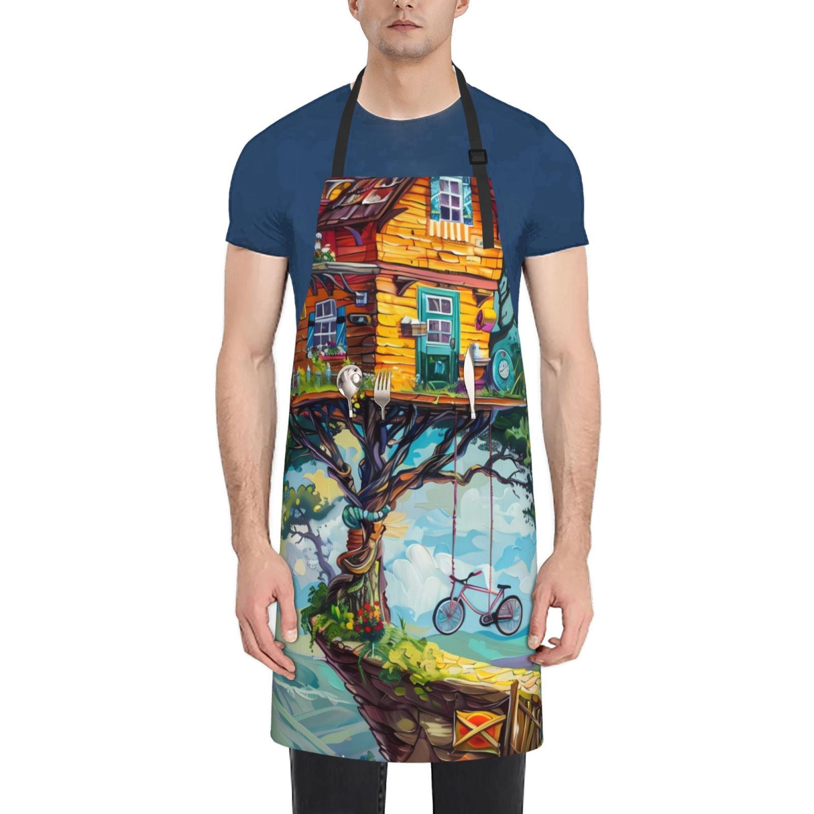Lsque Whimsical Treehouse Painting Waterproof Apron Chef Aprons for Men