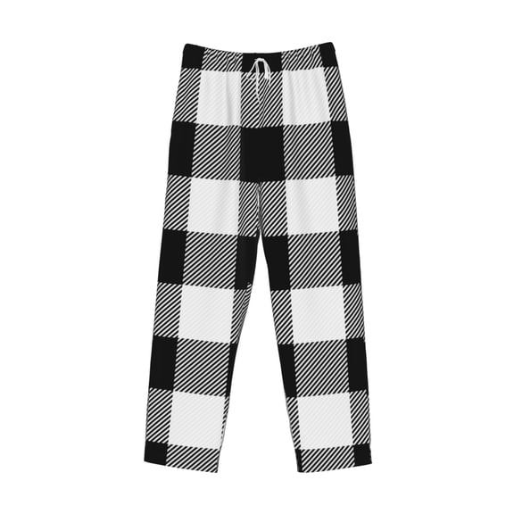 Lsque White And Black Plaid Print Men's Pajama Pants, Lounge Pant - Comfortable Home Wear,Elastic Waistband, Stylish Design-Small