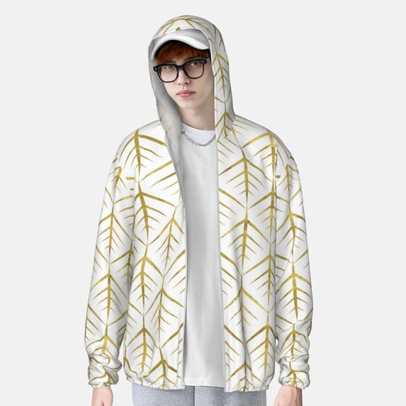 Lsque White And Gold Geometry UPF 50+ Lightweight Sun Protection Men's Women's Long Sleeve Shirt, Hoodie Performance -Medium