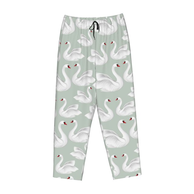 Lsque White Birds Print Women's Pajama Pants, Lounge Pant Comfortable