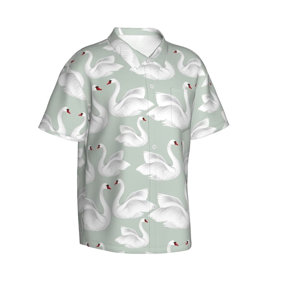 Lsque White Birds pattern Hawaiian Shirt for Men, Unisex Summer Beach Casual Short Sleeve Button Down Shirts-Small