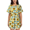 thumbnail image 1 of Lsque White Blue Striped Sunflower Women's Short-Sleeved Pajama Set - 2 Piece Soft and Lightweight Sleepwear Set-3X-Large, 1 of 9