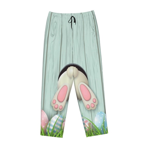 Lsque White Bunny Bottom And Easter Eggs Print Women's Pajama Pants, Lounge Pant - Comfortable Home Wear,Elastic Waistband, Stylish Design-X-Large