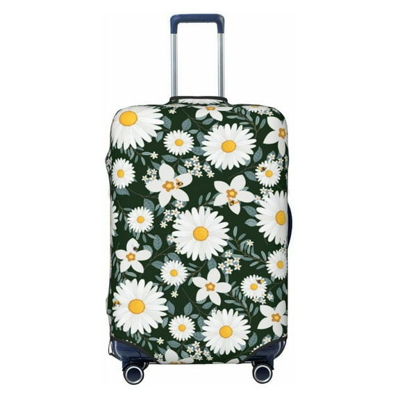 Lsque White Daisies and Bee Printed Luggage Cover, Travel Luggage Protector,Scratch and Dirt Resistant, Fits 18-32 Inch Luggage - X-Large