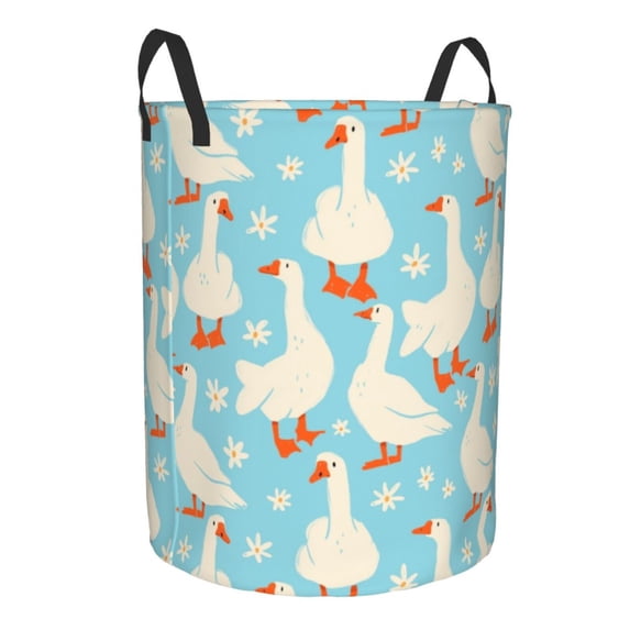 Lsque White Geese and Flower pattern Laundry Hamper Basket, Tall Woven Rope Hamper Basket for Clothes, Lightweight Storage Basket, Collapsible Waterproof-Small