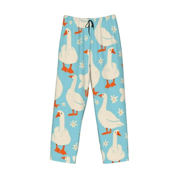 Lsque White Geese and Flower Print Men's Pajama Pants, Lounge Pant - Comfortable Home Wear,Elastic Waistband, Stylish Design-Large